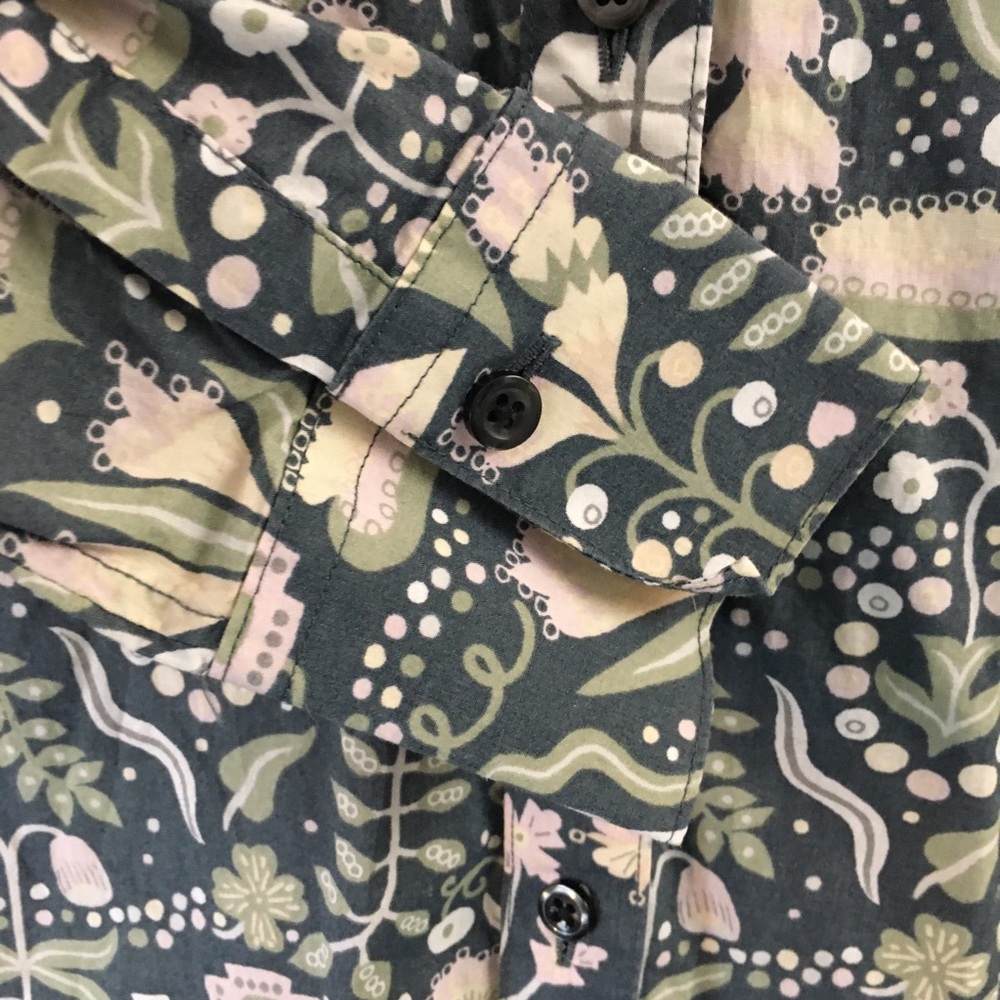 Brooks Brothers 100% Cotton Button Down Blouse Floral Paisley 0 Green Pink - Picture 4 of 10